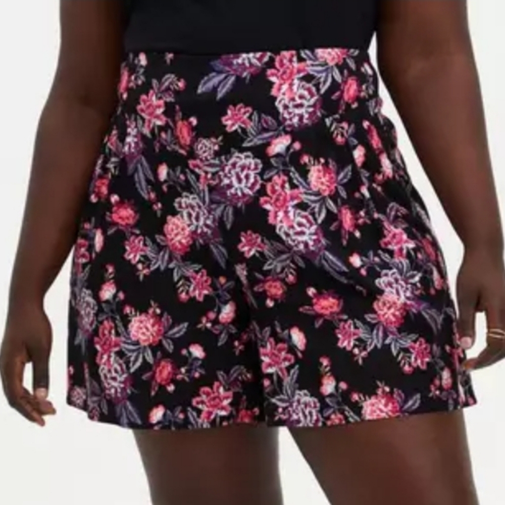 Smocked Shorts - Stretch Challis Floral Black 🌸🪻🌺